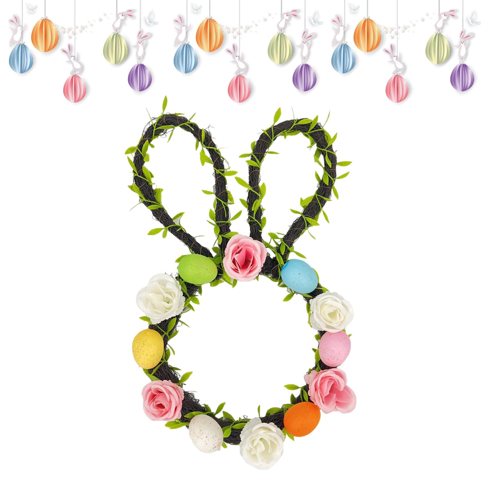 Couronne de fleurs de Pâques avec oreilles de lapin pour maison