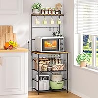 DAOUTIME 4-Tier Farmhouse Coffee Bar Station with 8 S-Hooks - Kitchen Bakers Rack Shelf, 23.62"W x 57.13"H Large Storage Stand