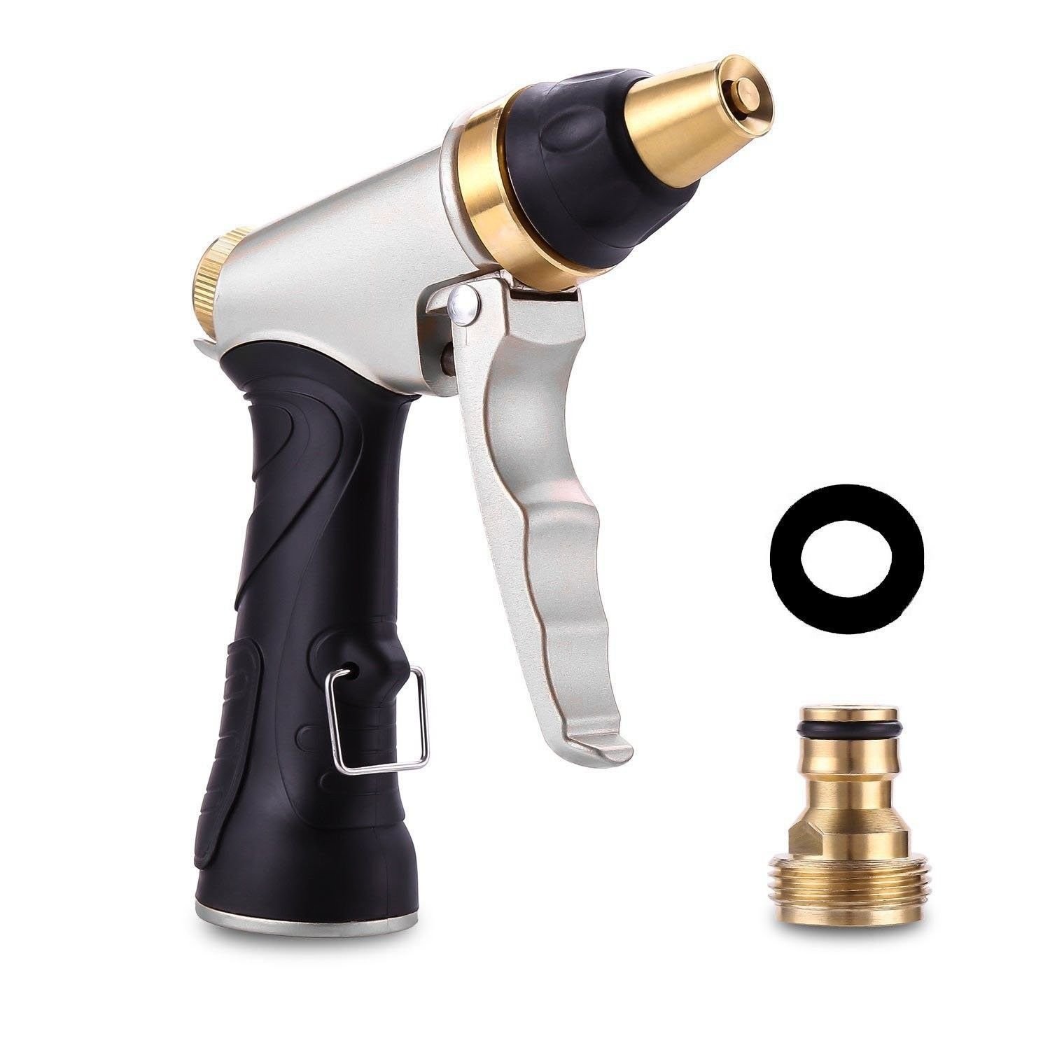 Boquilla de manguera, pistola de pulverización de metal ajustable para regar plantas, césped, limpieza y lavado de coches