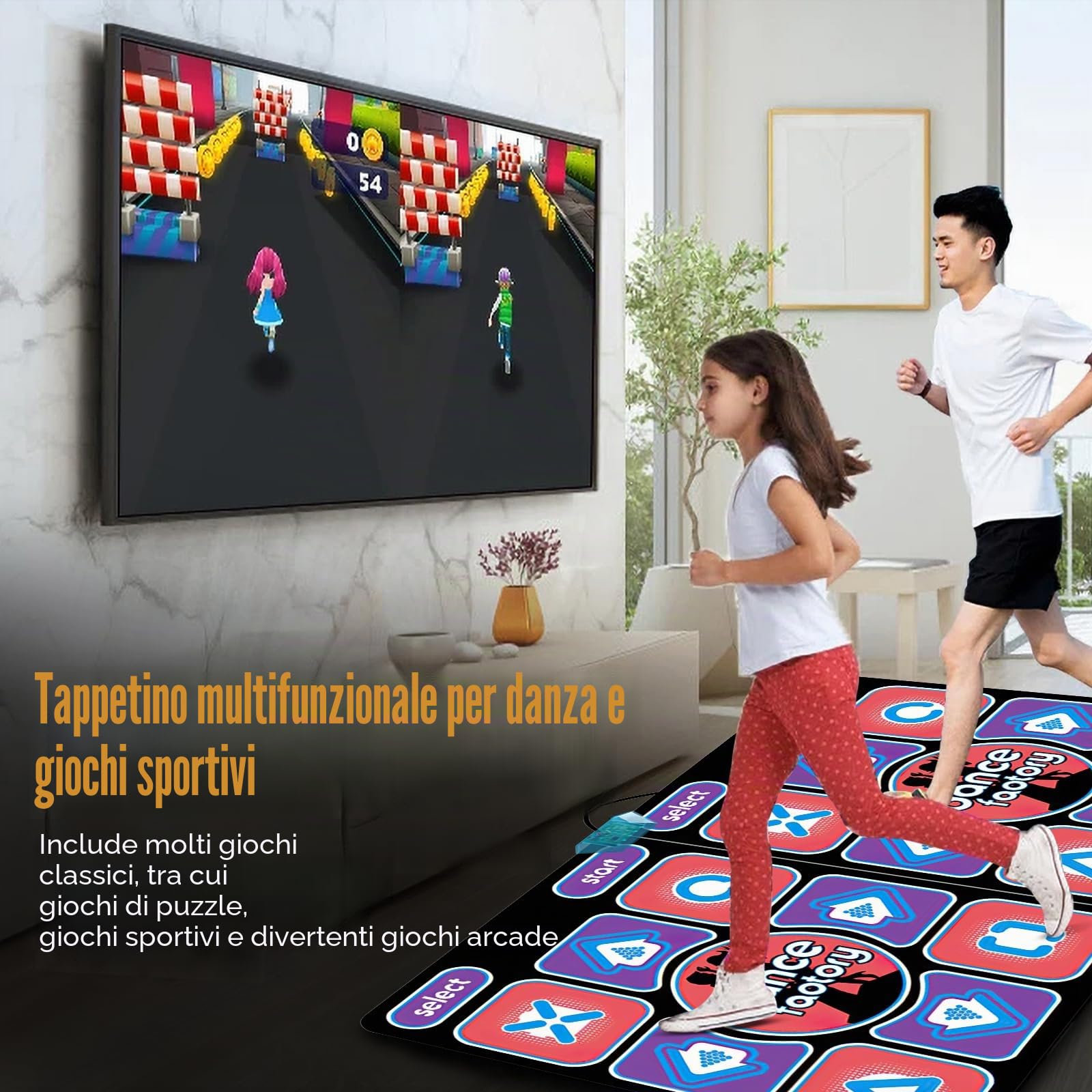 Kouamor - Tappeto da ballo per adulti e bambini, 100 musiche integrate, 65 giochi sensoriali, 3 modalità di ballo (Live MTV, cartoni animati, scene 3D), regali per ragazze e ragazzi per compleanno (A)