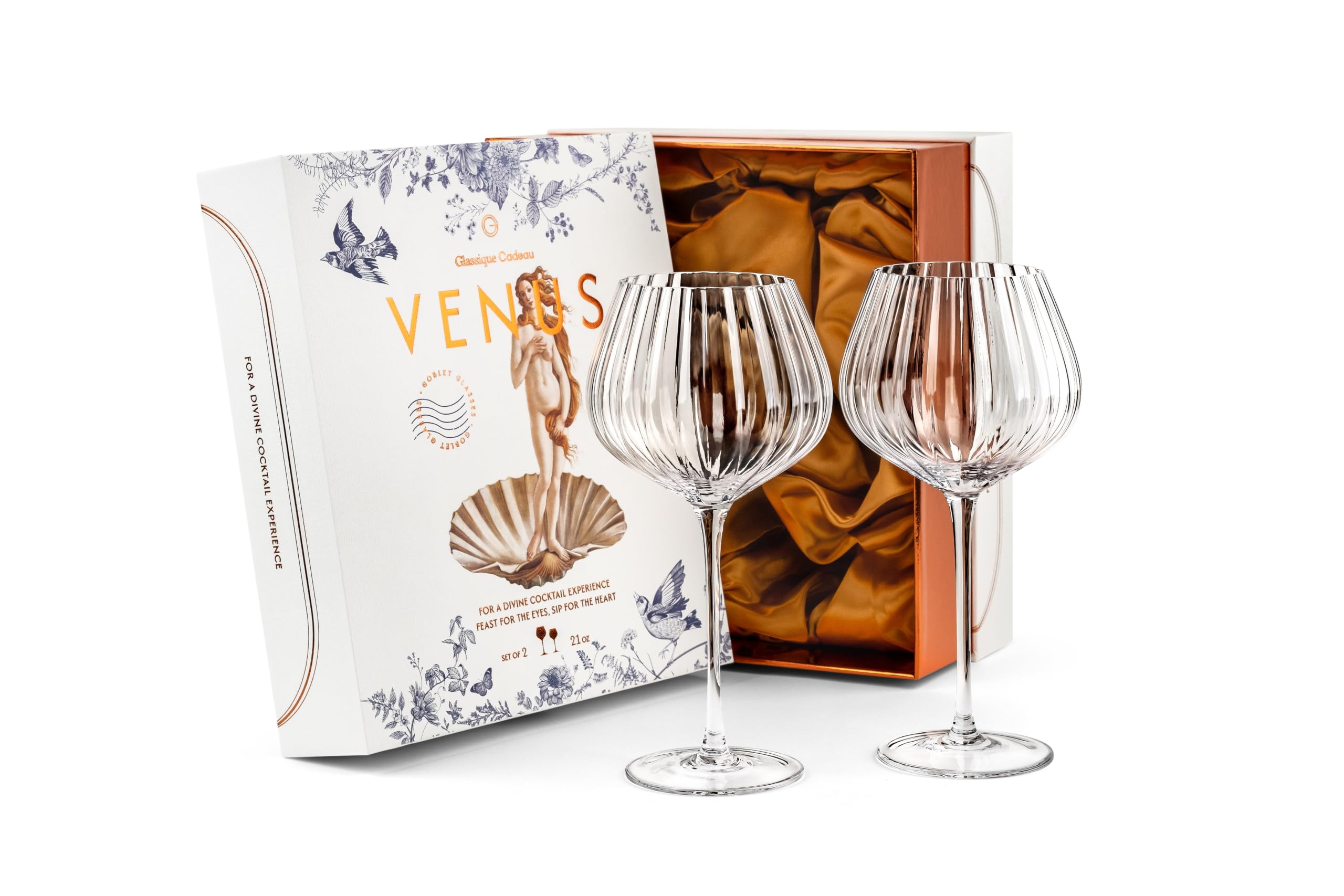 Large 620 ml Venus Goblet Cocktail Glasses | Set of 2 | Big Crystal Seashell Balloons for Drinking Aperol Spritz, Gin and Tonic, Limocello Spritz | Elegant Gift Glassware for Gin Lovers