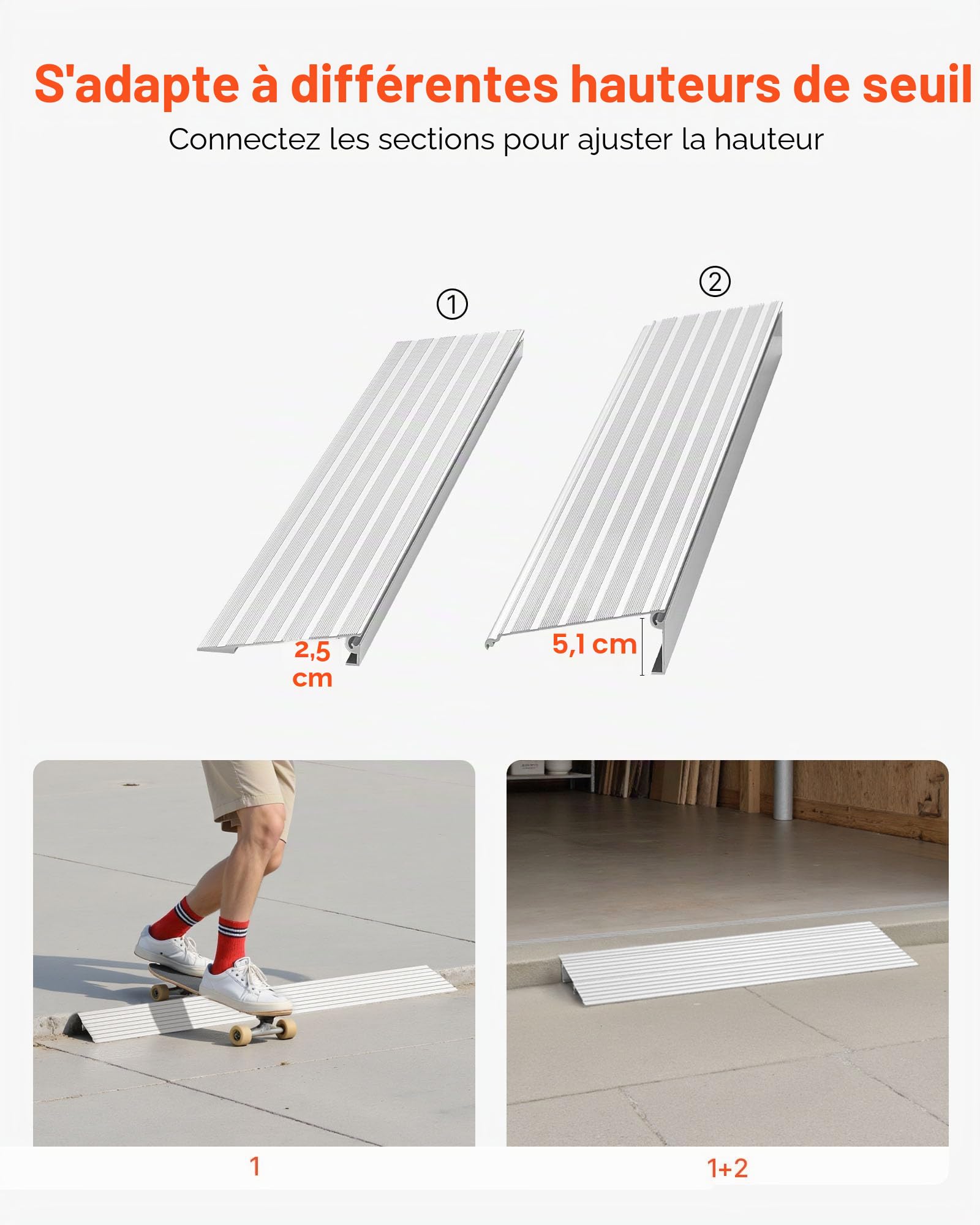 VEVOR Rampe de Seuil de Porte pour Fauteuil Roulant, Hauteur Max 59 mm, Charge Max 363 kg, Rampe en Alliage Aluminium pour Fauteuils Roulants, Scooters, Fauteuils Électriques, Déambulateurs, Vélos