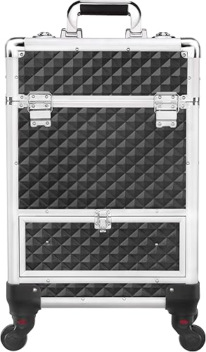 Miniatura 10 de Topeakmart Estuche de maquillaje profesional grande para artista, organizador de cosméticos profesional, carrito portátil de viaje, estuche de tren