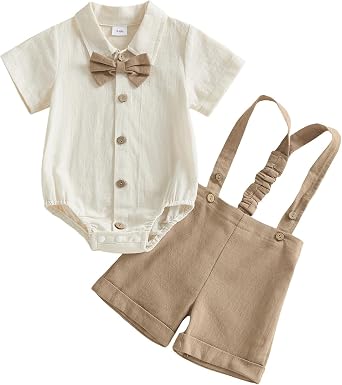 PUHHAPIEY Baby Boy Gentleman Wedding Outfit Dress Romper Suspender Pants