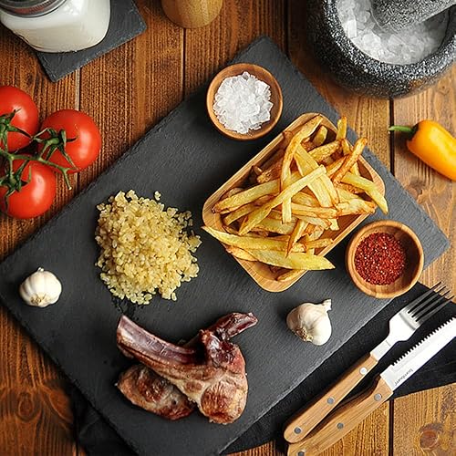 Miniatura 6 de GKICG Paquete de 4 tablas de queso de pizarra, bandeja de piedra de pizarra negra de 12 x 8 pulgadas con borde natural para queso, carne, aperitivos