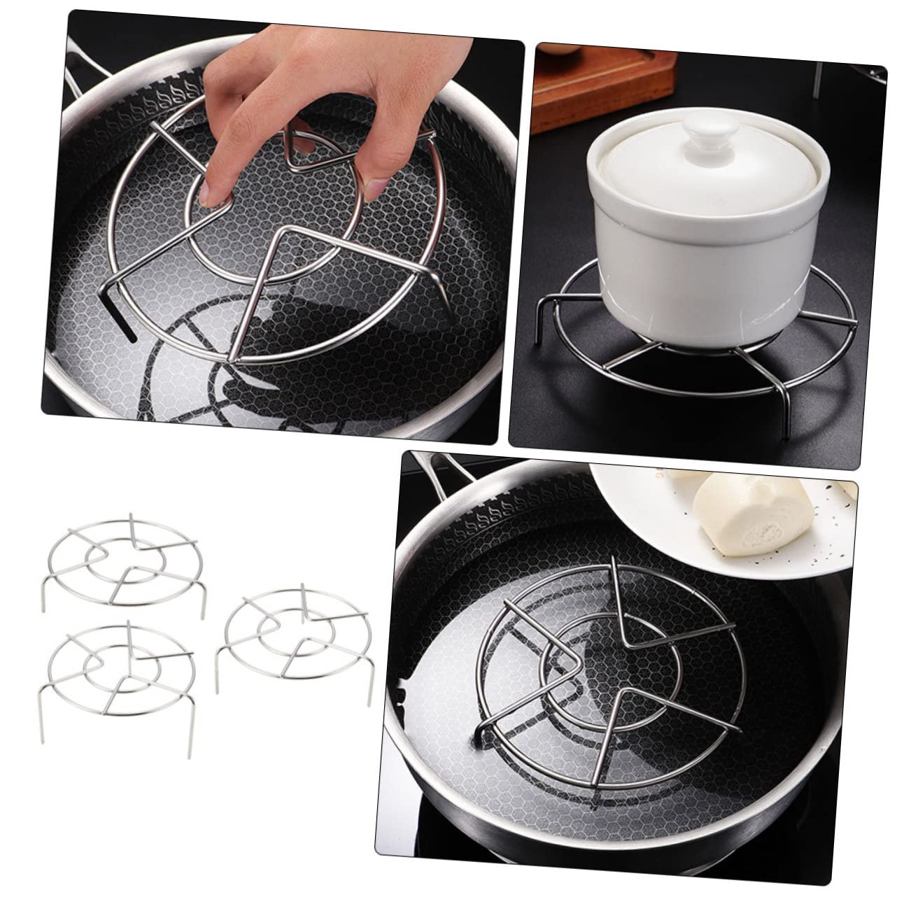 HEMOTON 3pezzi Supporto Per Cottura Acciaio Inossidabile Vassoio Antiscivolo Per Cottura Al Vapore Accessorio Cucina e Facile Da Pulire