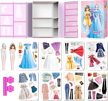 Magnetic Dress Up Paper Doll Pretend Play Game Toys,Dollhouse Magnet People Clothes Puzzles Development for 3+ Year Old Girls Toddler,Preschool Learning Created Imagine Birthday Gift C Set