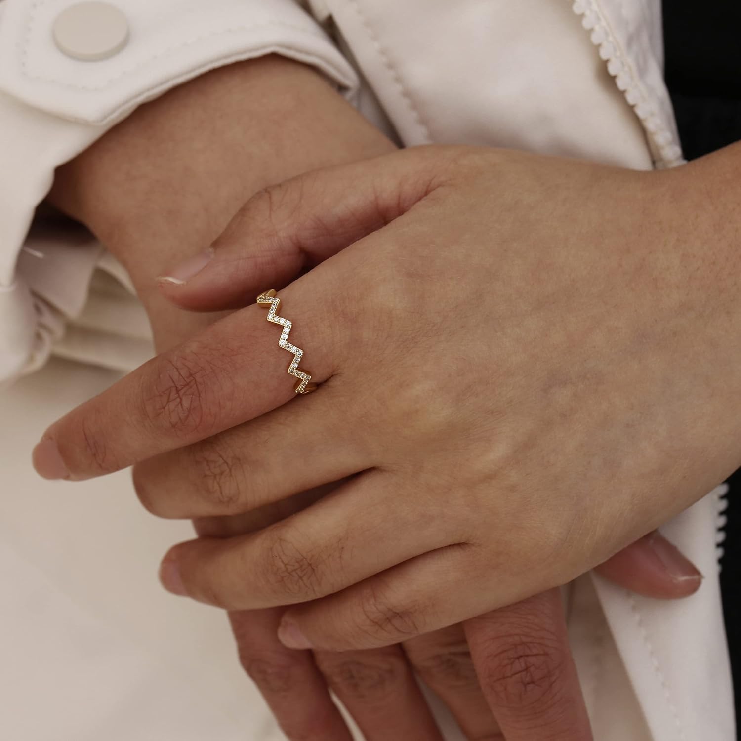 ASCOMY Adjustable Stacking Rings for Women 14K Gold Plated Dainty Cubic Zirconia CZ Wave Opal Stackable Ring Cute Evil Eye Opening Finger Ring Everyday Jewelry Gifts for Women - Image 4