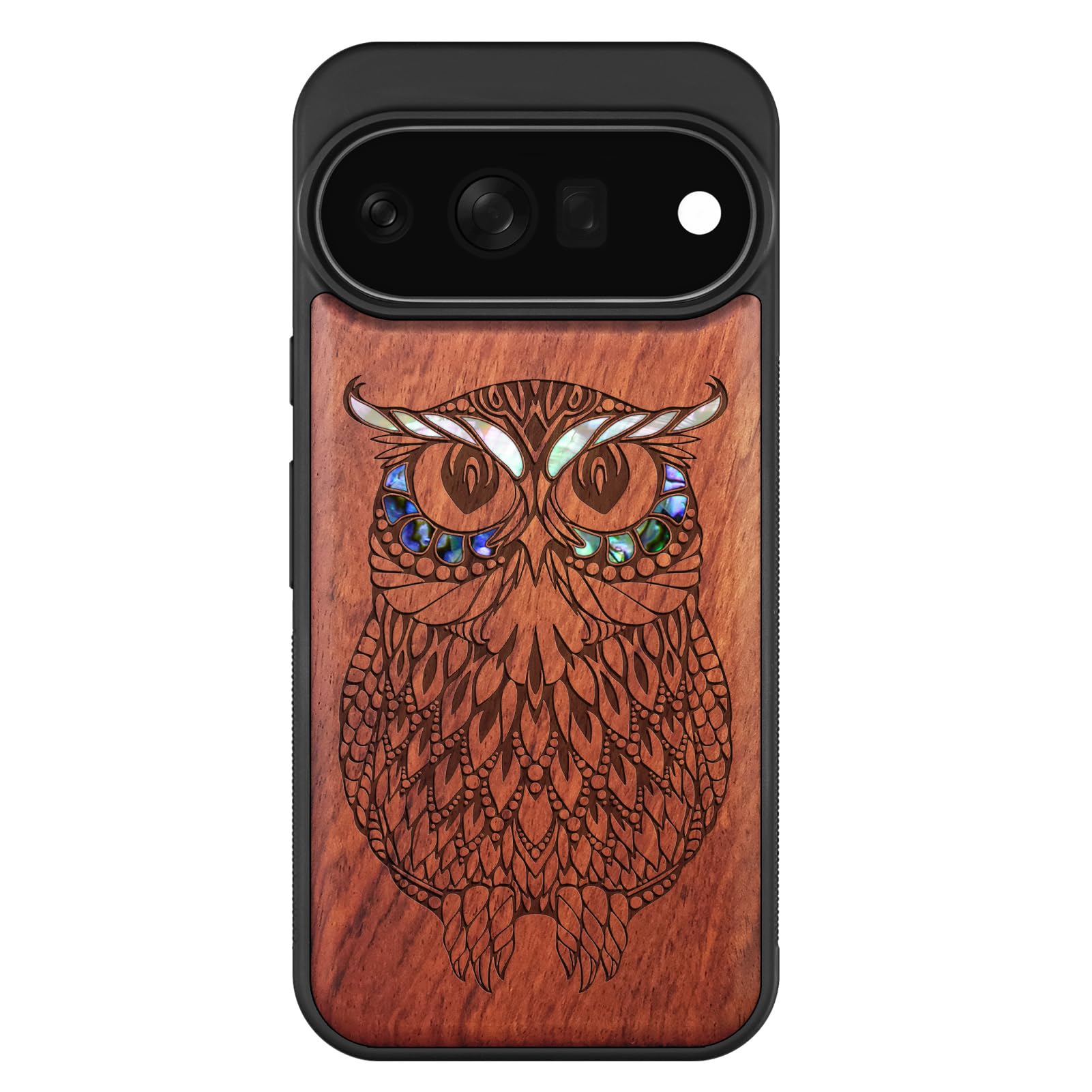 Carveit Madera Funda para Google Pixel 11 Pro (Rosa-Búho)