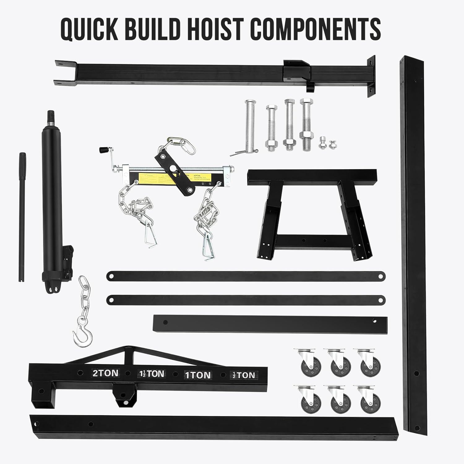 2-Ton Folding Engine Hoist with Leveler, 4400 Lbs Capacity Hydraulic Shop Crane with 6 Casters, Portable Foldable Cherry Picker for Garage, Workshop, Warehouse, Heavy-Duty, Black