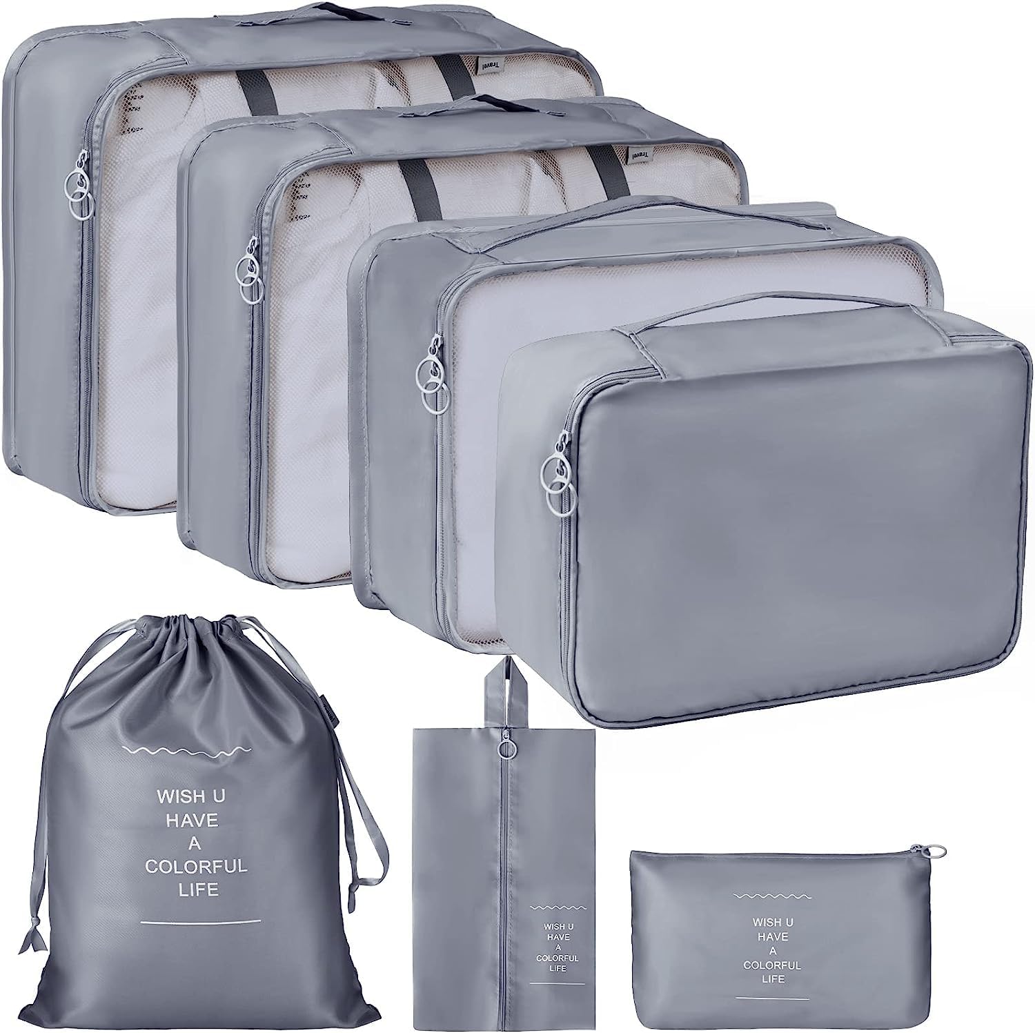7-Piece Travel Organizer Set – Compact Nylon Packing Cubes for Luggage with Shoe Bag, Laundry Bag, and Toiletry Organizer - Space-Saving Compression Bags (Multi Colour)-image-26