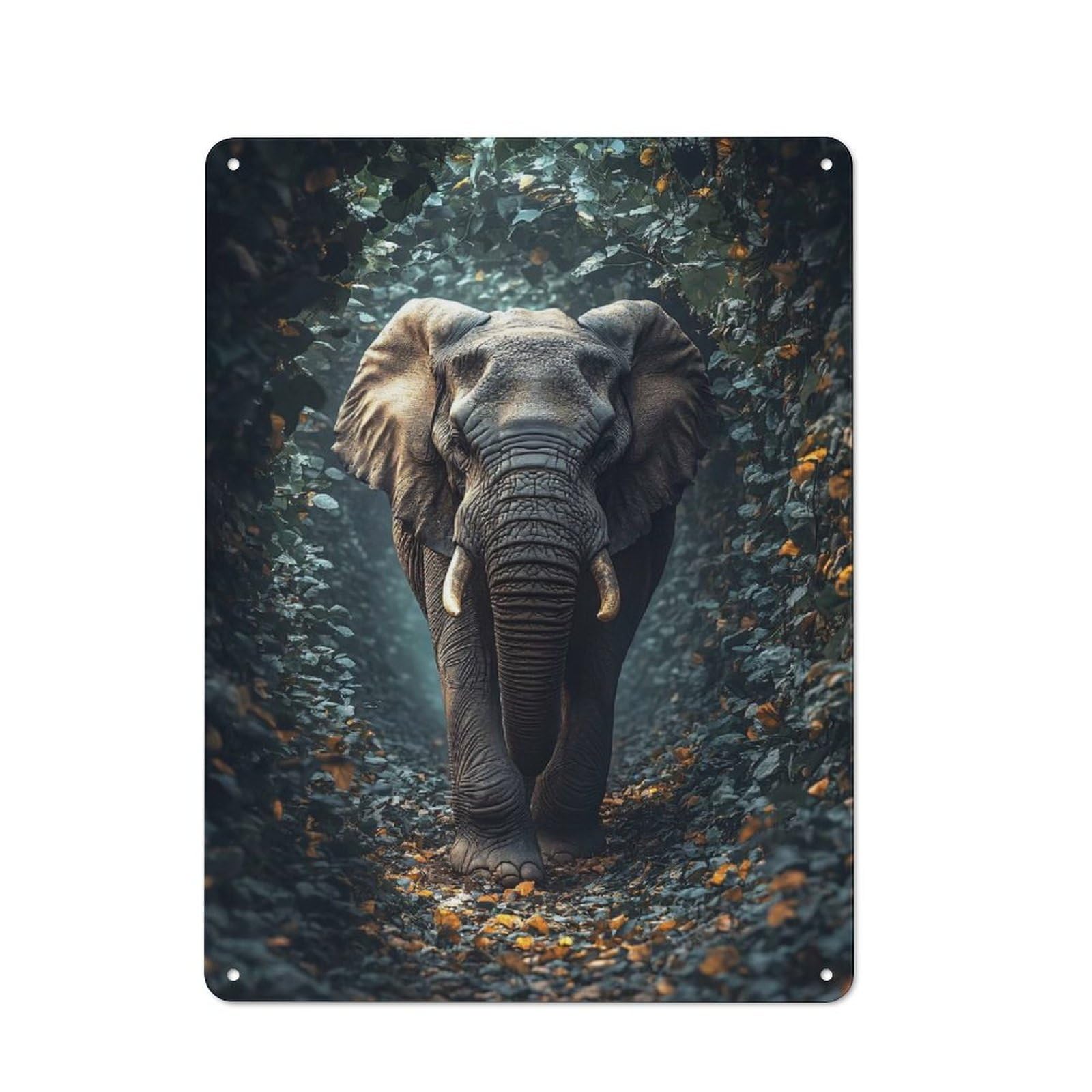Junmoney Style-22 Retro Retro Metal Sign 40X30cm Featuring Elephant In A Lush Forest Path, Garage Wall Decor For Garage, Hobby Room, Office Or Man Cave