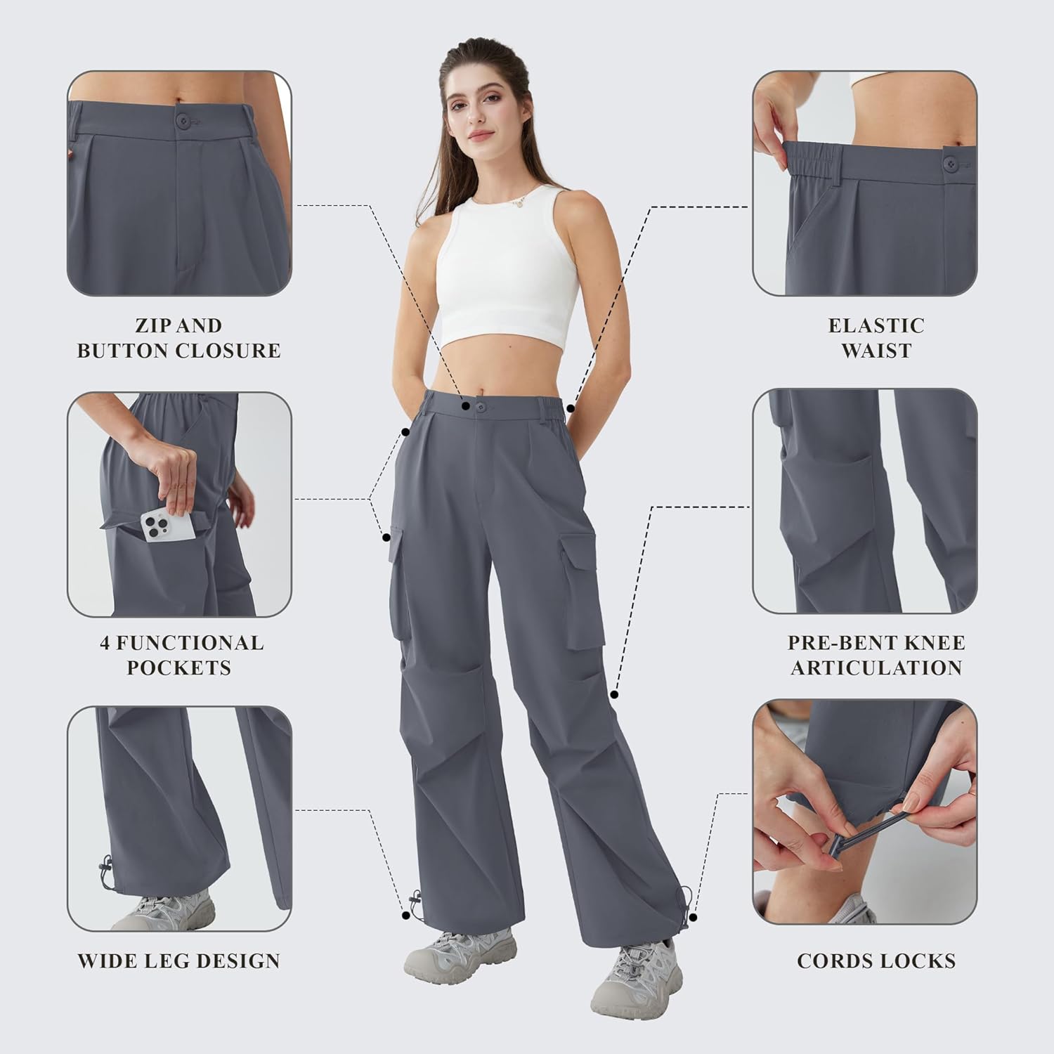 Women’s Hiking Pants Wide Leg Cargo Pants Quick Dry Lightweight Water-Resistant Travel Casual Trousers with 4 Pockets - Image 5
