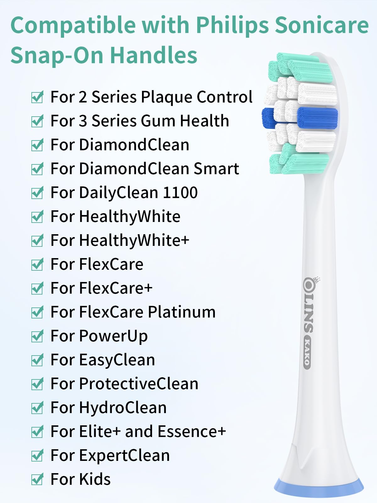 OLINS KAKO Replacement Brush Heads for Philips Sonicare Toothbrush Handles Toothbrush Heads for Sonicare (Pack of 8)