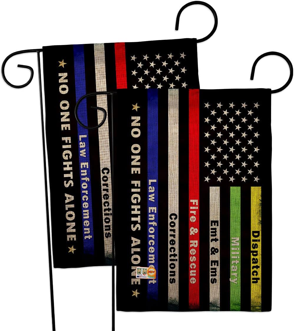 No One Fights Alone Burlap Garden Flag - 2pcs Pack Armed Forces Military Service All Branches Support Honor United State American Veteran Official - House Yard Gift Double-Sided 13 X 18.5