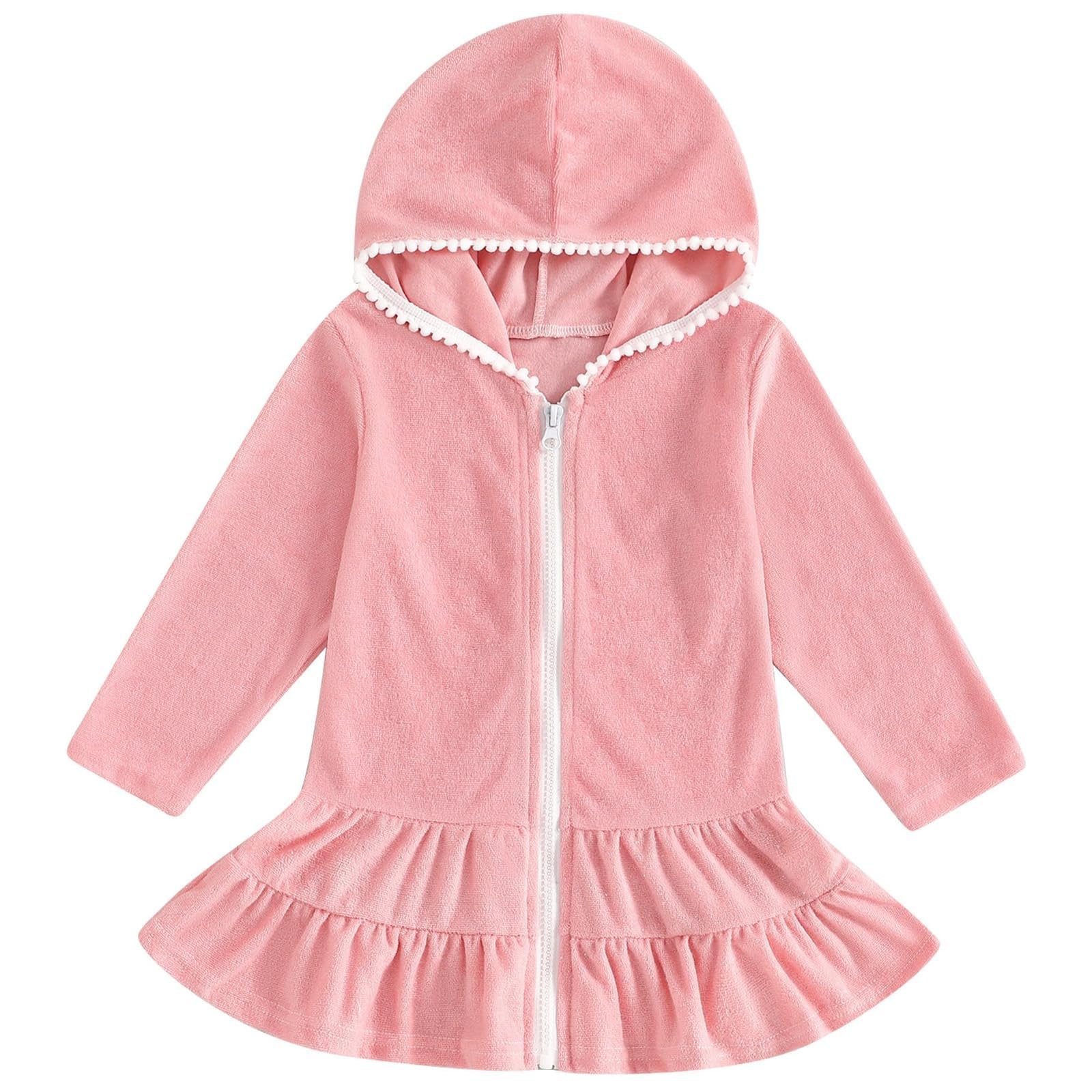 Vestido de baño de manga larga con cremallera y capucha para niñas, para cubrir el traje de baño con volantes, para piscina, playa, toalla de rizo