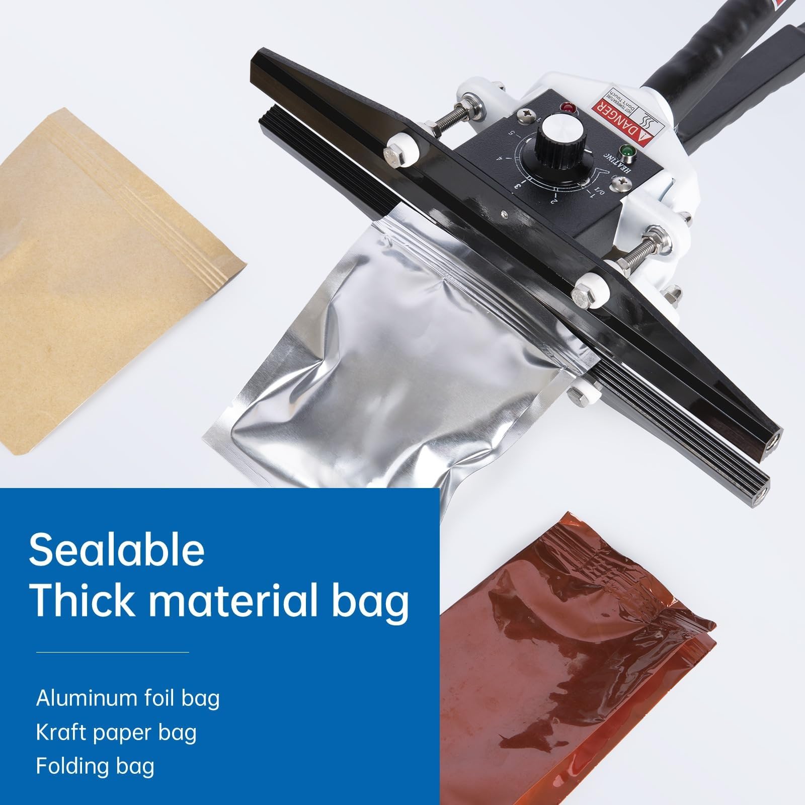 Sellador térmico para bolsas, sellador de paquetes de 8 a 23 pulgadas, revestimiento antiadherente, temperatura ajustable, para papel de aluminio, kraft, poliéster, bolsas de almacenamiento