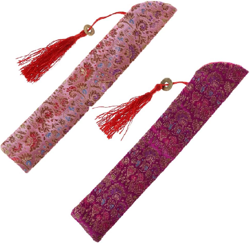 Yovslop 2 pcs Silk Folding Chinese Hand Fan Bag with Tassel
