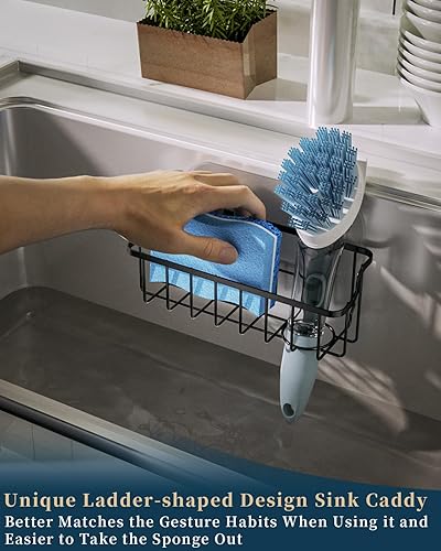 Miniatura 2 de Consumest Soporte de esponja para fregadero, soporte de esponja en forma de escalera para fregadero de cocina con 2 formas de instalación (tazas de