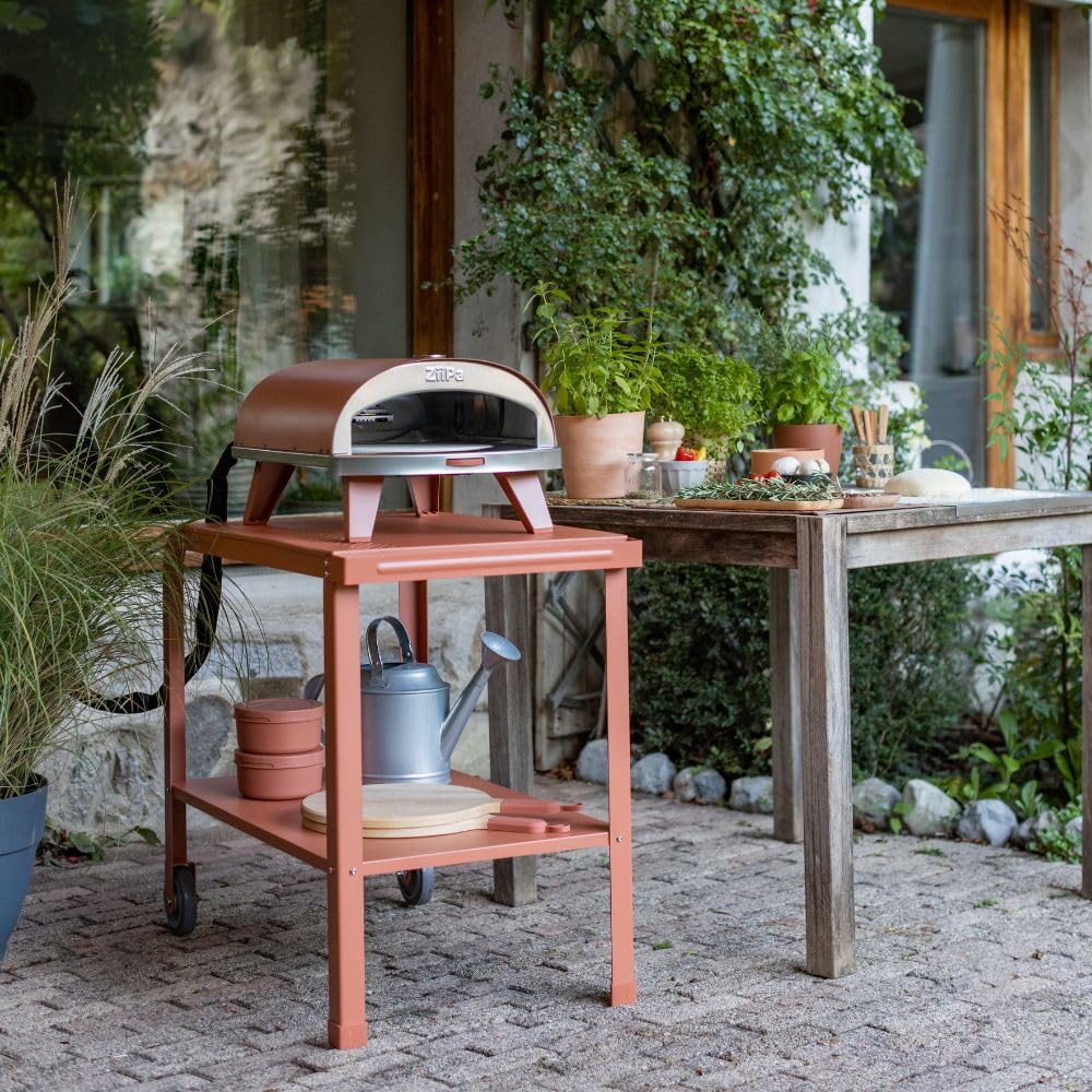 ZiiPa - Desserte Extérieure Vallone Terracotta - Table d'Appoint pour Four à Pizza & Barbecue - Compatible Fours Piana à Pellets & Gaz - Acier Thermolaqué - Rangement Intégré - 4 Coloris
