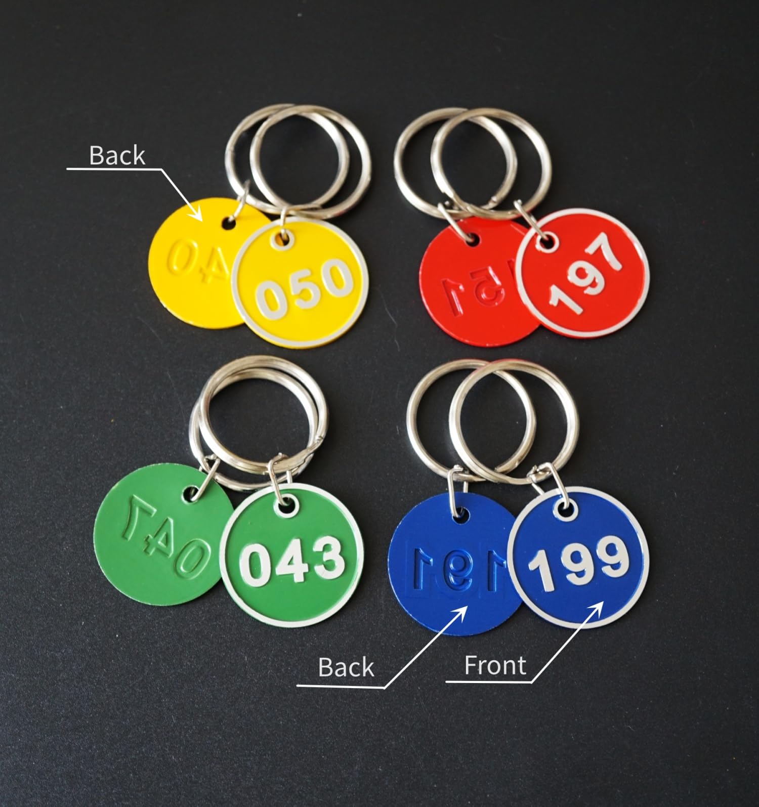 Juego de llaveros con números de aleación de aluminio, etiquetas de identificación numeradas con anillos, ideal para llaves, bolsas, equipaje y más
