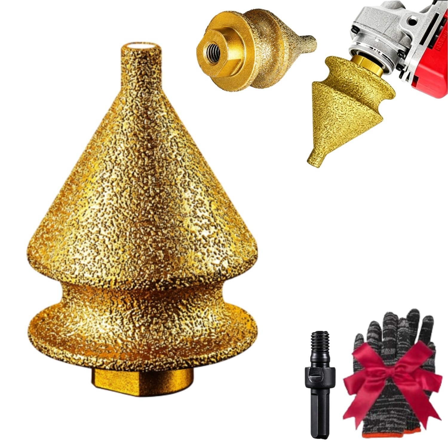 Diamond Chamfering Bit for Angle Grinder, 4-in-1 Diamond Beveling Bit Milling Finger Bits for Tile, Porcelain, Marble, Granite, Stone, Hole Enlarger & Edge Smoother with M10 Thread Adapter (10-38mm)