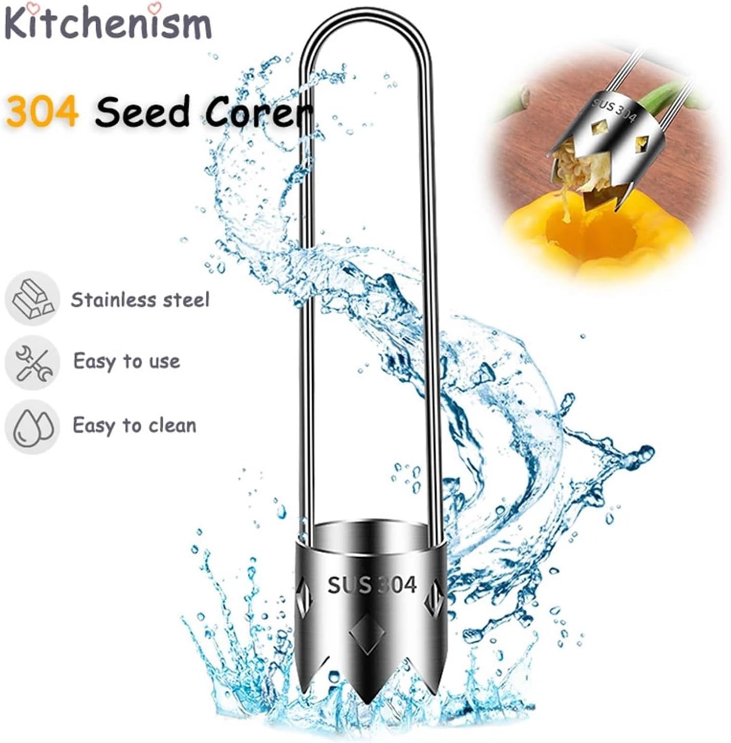 Fruit Vegetable Pepper Corer Seed Remover 304 Stainless Steel Seed Corer Core Remover Fruit Vegetable Extractor Kitchen Tools Gadget For Pitting Bell Peppers Apples(1pc T-Shape)