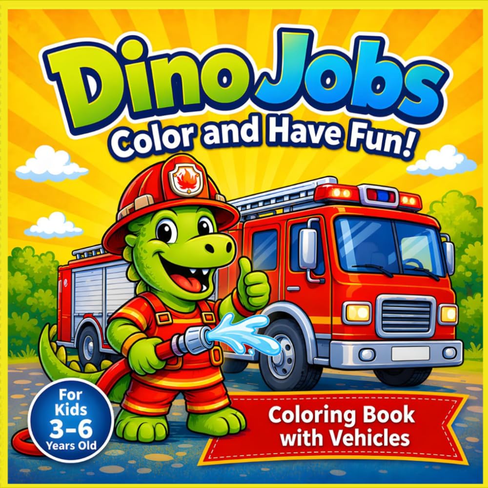 Dino professiones: jobs and vehicles coloring book: "A fun dinosaur coloring book for kids with jobs, Vehicles, and Exciting Adventures"