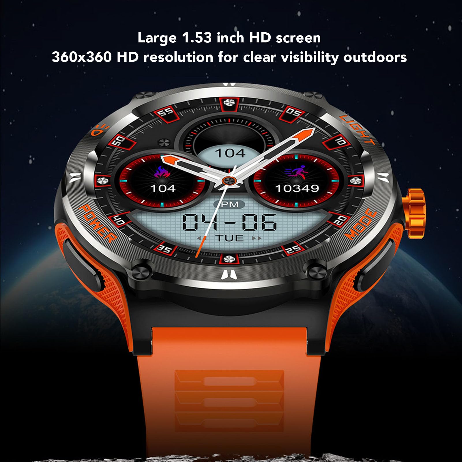 Smart Watch, Smartwatch Touch Screen da 1,53 Pollici Costruito in Bussola, 100 modalità Sport, Bluetooth 5.3, Torcia Elettrica, Impermeabile, per gli Sport All'aperto (ORANGE)