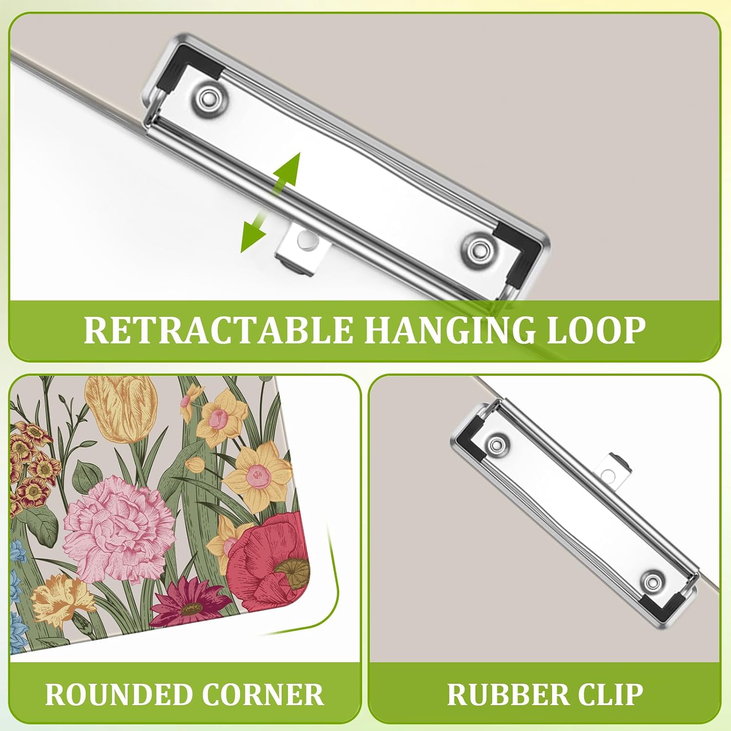 Spring Flowers Clipboard,Decorative Acrylic Clipboard with Low Profile Metal Clip for Office,School,Teachers,Students Standard Letter Size 9x12.5 image 5