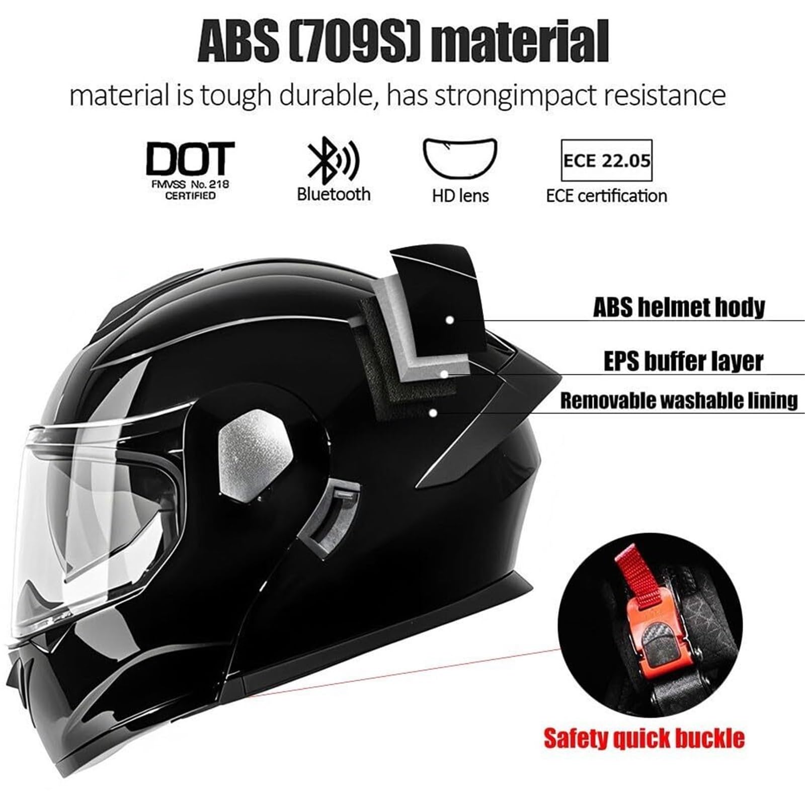Casco da moto flip-up Bluetooth dal design modulare, integrale con doppia visiera, microfono antirumore, certificato ECE, fodera traspirante e confortevole, ideale for scooter, cruiser e moto da turis