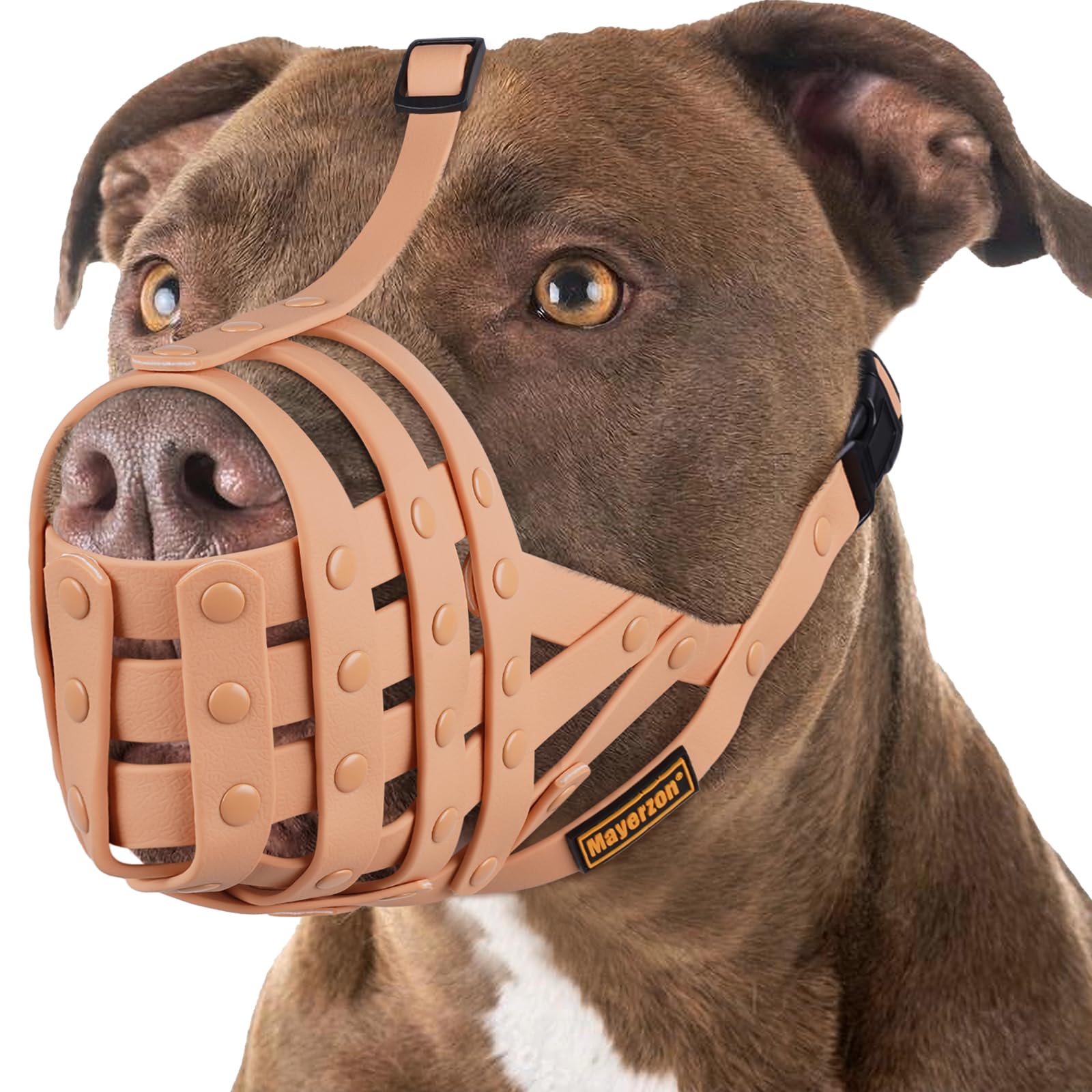 Mayerzon Pitbull Muzzle for Large Medium Sized Dogs to Prevent Biting Scavenging, Basket Muzzle for Rottweiler Staffordshire Terrier in Grooming Training, Allow to Pant Drink, Lightweight and Sturdy