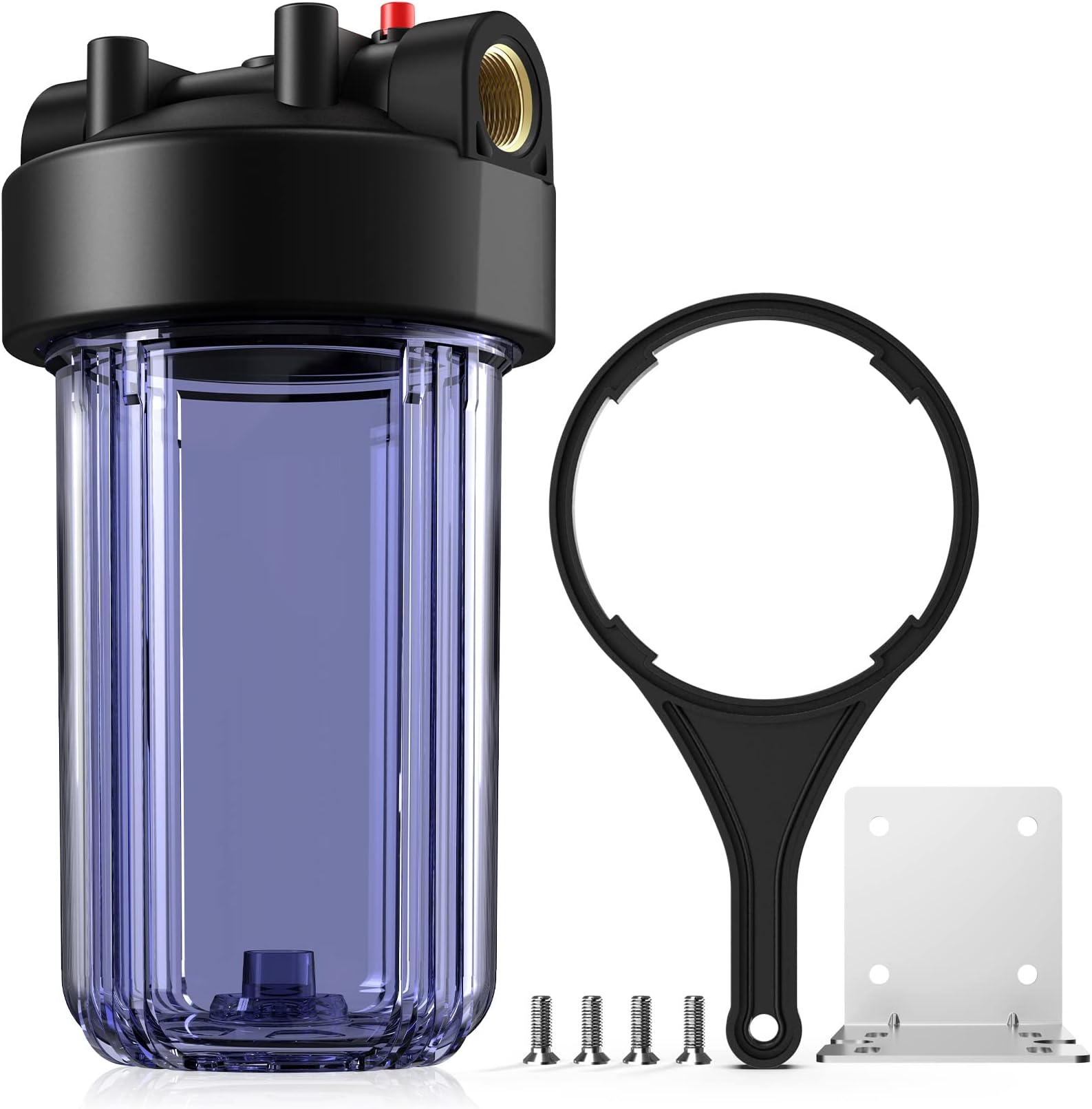 Whole House Water Filter Housing (DB10C), 10" x 4.5" Big Filter Housing Blue for Whole Home Water Filtration, Sediment Water Filter System for Well, 1" BSP Brass Port, Clear Housing