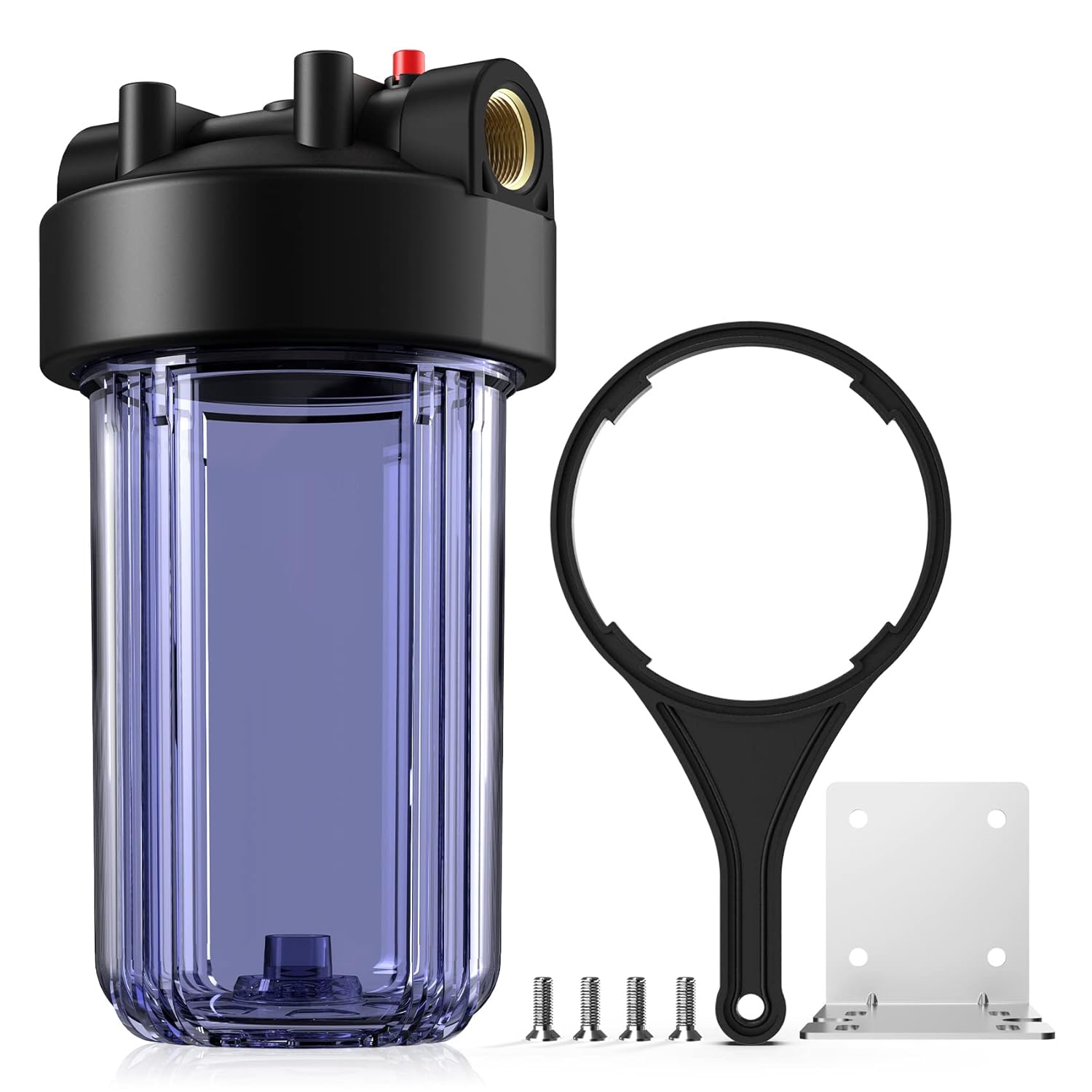 SimPure Whole House Water Big Filter Housing (DB10C)  10" x 4.5"  Blue for Whole Home Water Filtration  Sediment Water Filter System for Well  1" NPT Brass Port (Clear Housing)