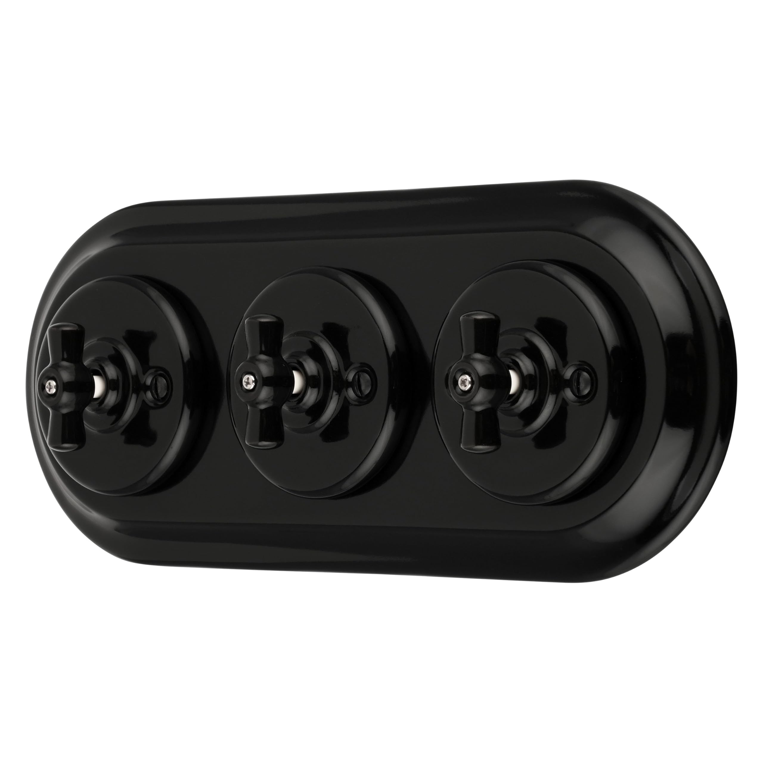Unterputz Porzellan Retro Rotary Schalter 3-fach, All-in-One, SET Serie PR1 schwarz