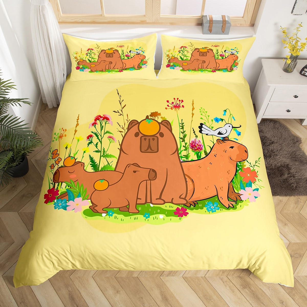 Homemissing Boys Multicolored 13230 Capybara Comforter Cover Cute Capybara Duvet Cover Kawaii Animal Duvet Cover For Kids Girls Brown Capybara Bedspread Cover Decor Durable Bedclothes Single