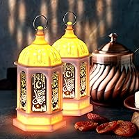 Vista 7 de Threan 6 faroles de Ramadán con luces LED mini Eid Mubarak, decoraciones de Ramadán para el hogar, mesa, pared, centros de mesa y decoración