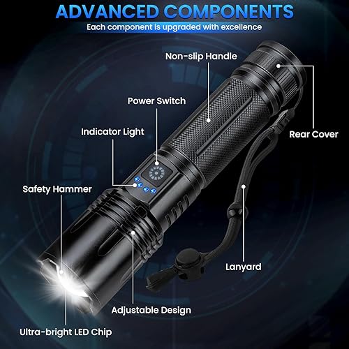 Miniatura 9 de Linterna recargable de 99,000 lúmenes altos, paquete de 3 luces LED con 5 modos, linterna de mano impermeable para campamento, hogar, al aire libre