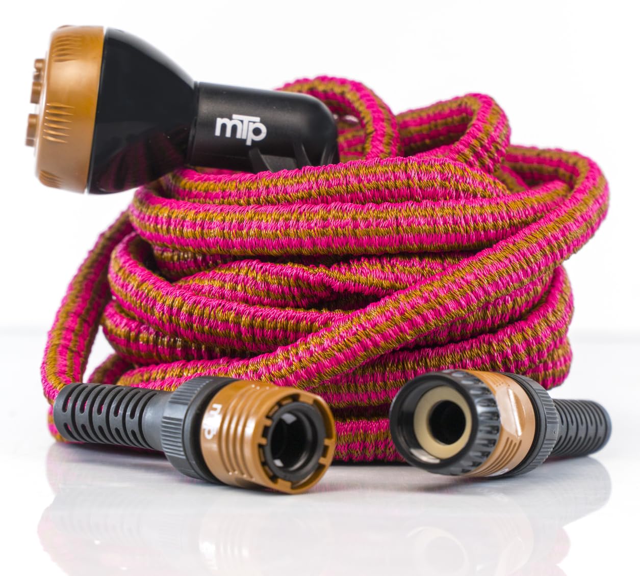 eacommerce | Tubo estensibile irrigazione da giardino | Resistente, leggero, compatto | Non si attorciglia, raccordi inclusi | Pratico per balcone, terrazza, camper (Bronzo/Fucsia, 12,5 Metri)