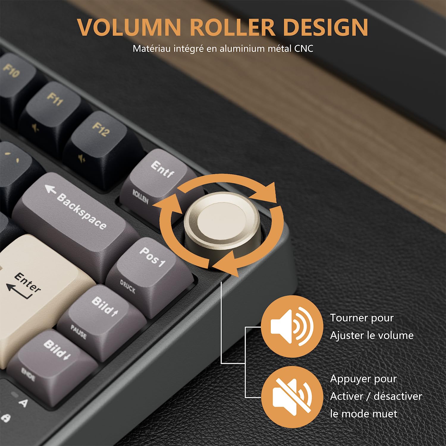 RK ROYAL KLUDGE R75 Teclado Mecánico, Teclado Gamer Cableado 75% AZERTY con Gasket Mount, Rueda de volumen, Interruptor Creamy Lineal Hot-Swap, Teclas PBT, Retroiluminación RGB para Windows/Mac/PC