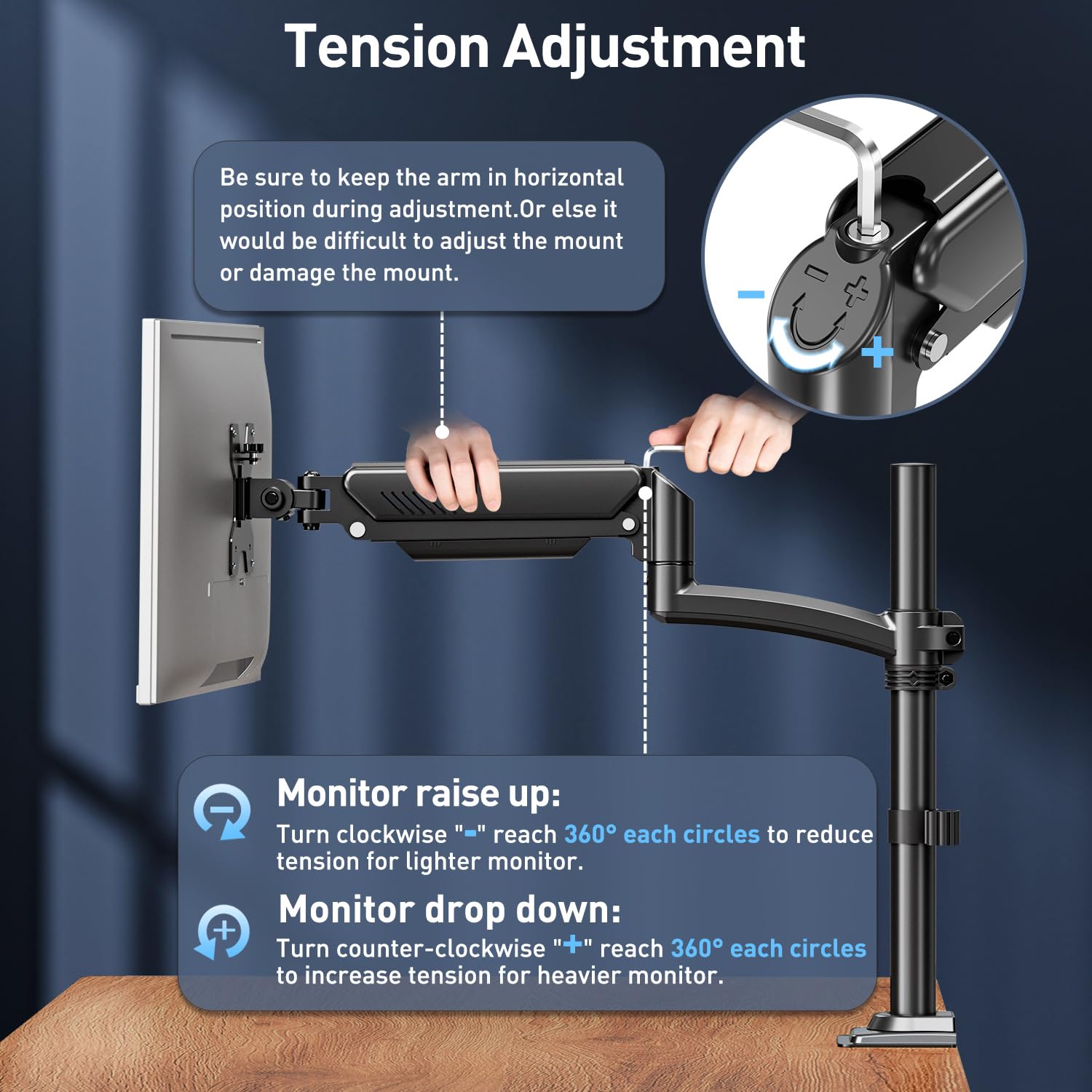 ELIVED Supporto per monitor da 13 – 32", braccio a molla a gas per monitor da 2 – 10 kg, con VESA 75/100 mm, altezza regolabile a braccio singolo con inclinabile, girevole, girevole, EV6033B