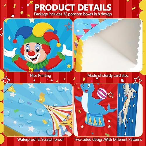 Miniatura 3 de Tiamon 32 unidades de suministros para fiestas de carnaval, cajas de palomitas de maíz, recipientes desechables de 6 pulgadas, cajas de papel de