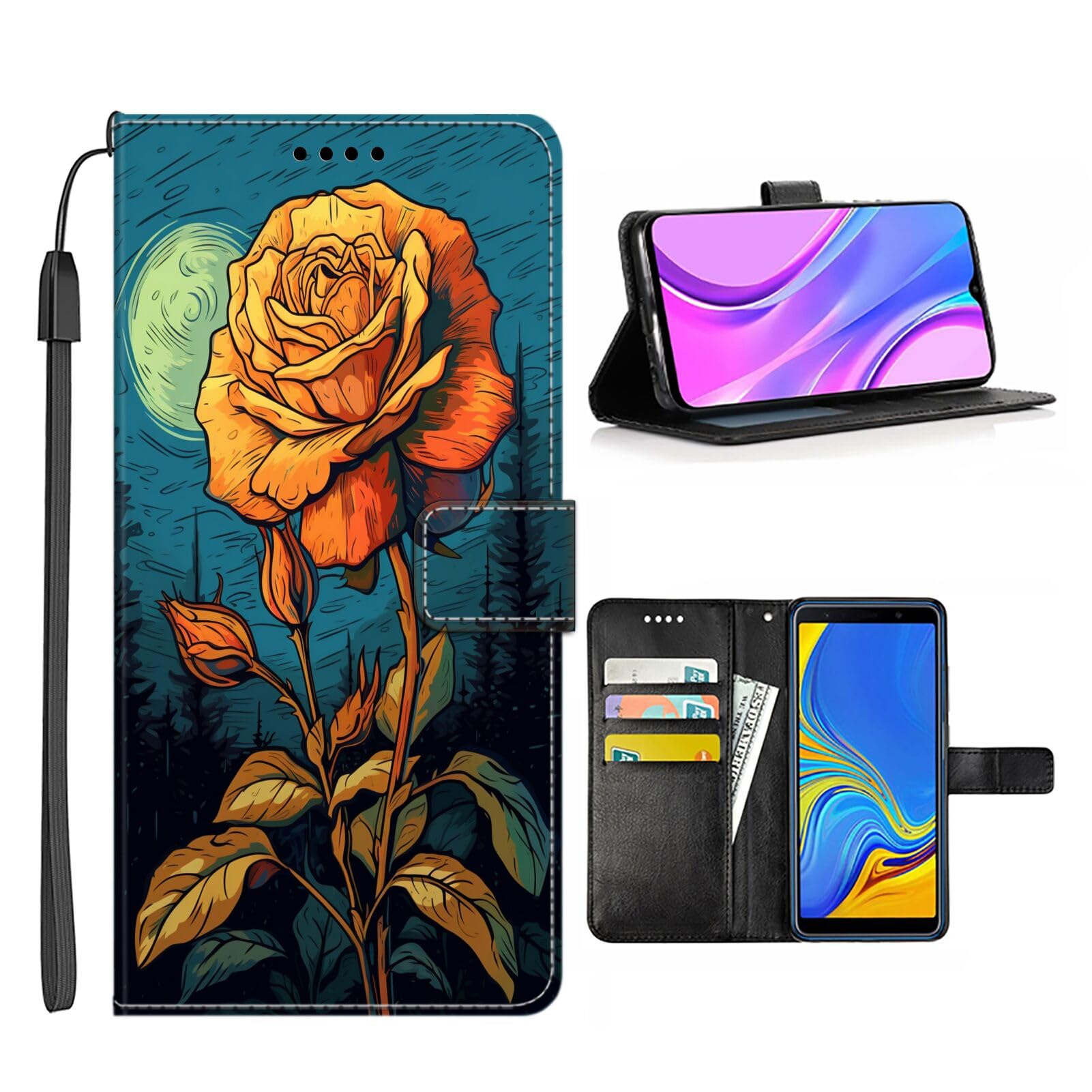 DAFEI Wallet Case for Samsung Galaxy A6 with Rose Flower-aa910 Pattern PU Leather Flip Folio ID&Credit Cards Pocket Lanyard