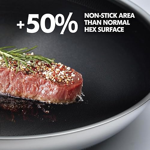 Miniatura 3 de DOTCLAD Wok, sartén híbrida para wok de 12 pulgadas con tapa, utensilios de cocina sin PFOA, woks antiadherentes de acero inoxidable y sartenes