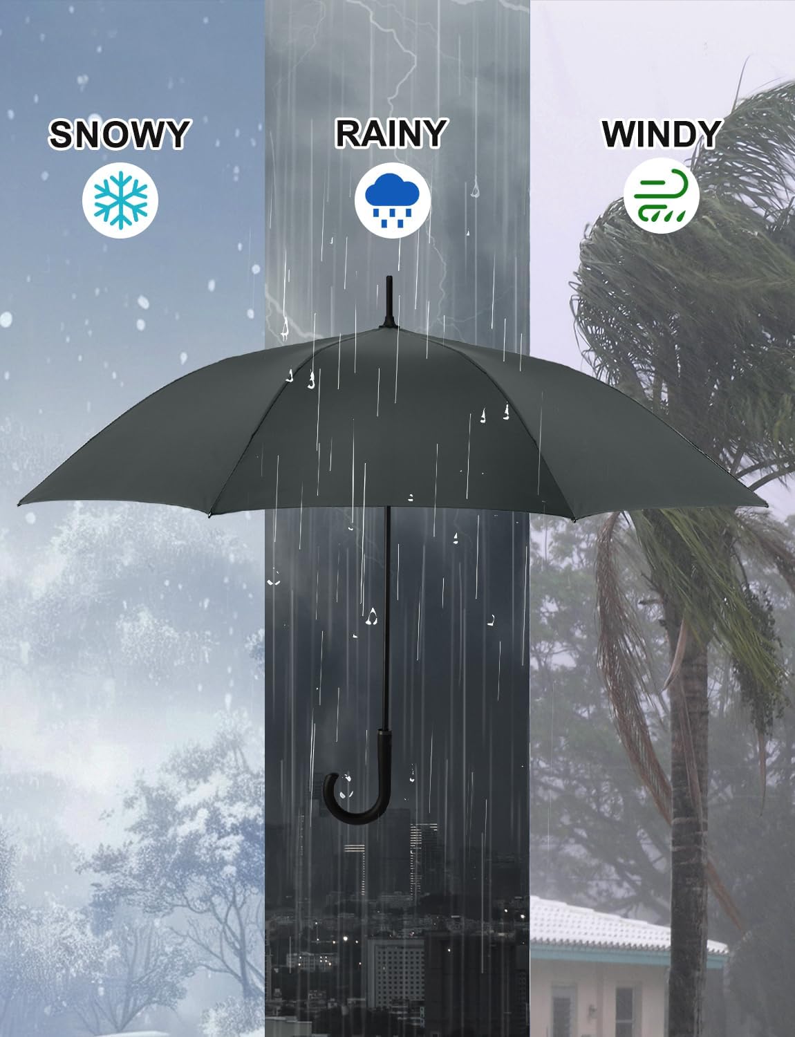 Large Stick Umbrella Windproof Automatic Open 50 Inch Umbrella with Hook Handle,Over Sized J Handle Umbrellas for Men and Women,Windproof Unbreakable Stick Rain Golf Umbrella