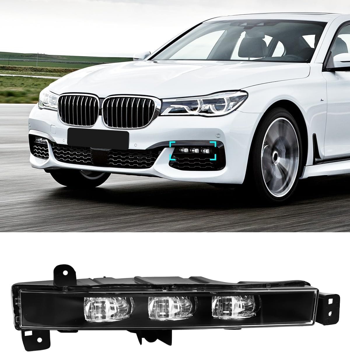 Front Right Bumper LED Fog Light Replacement, Compatible with BMW G11 G12 740 750 M760 xDrive 7-Series, Replace OEM 63177342954, Passenger Side Daytime Running Light Assembly