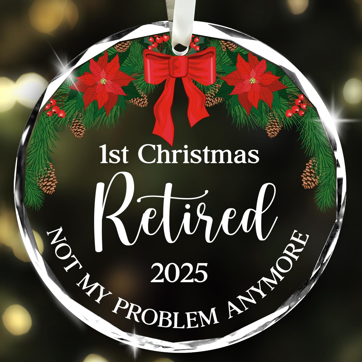 Neweleven Women's Retired White Round Retirement Gifts For Men - 1St Christmas Retired, Retirement Gift For Colleague, Work Bestie - Leaving Gifts For Colleagues From Friend, Coworker - Christmas Bauble