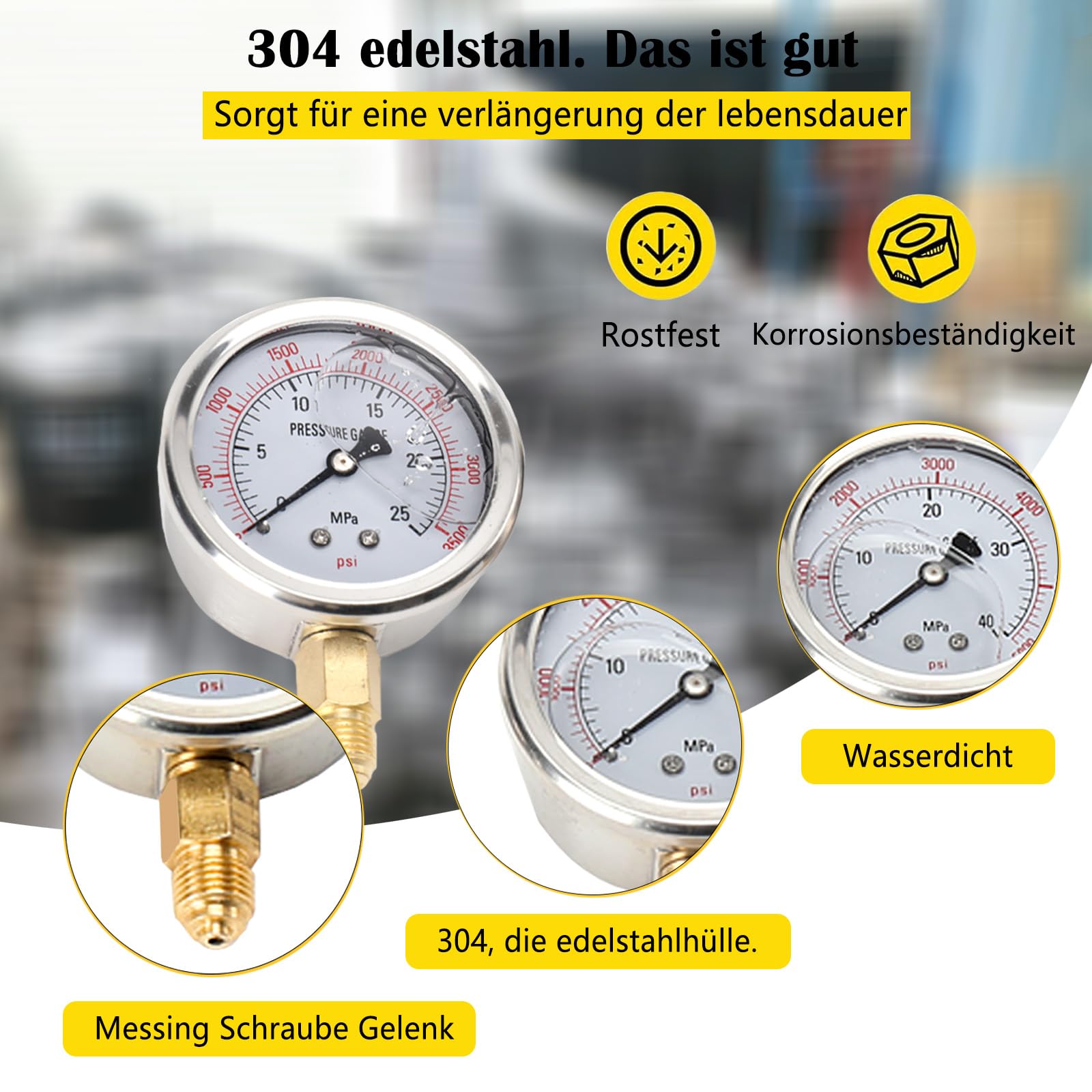 Hydraulisches Manometer-Kit, 8700PSI Stark Hydraulikdrucktestkit Druckprüfgerät, 250Bar-600Bar Edelstahl Manometer Testmessgerät Set mit Testkupplungen Testschlauch für Bagger Baumaschine