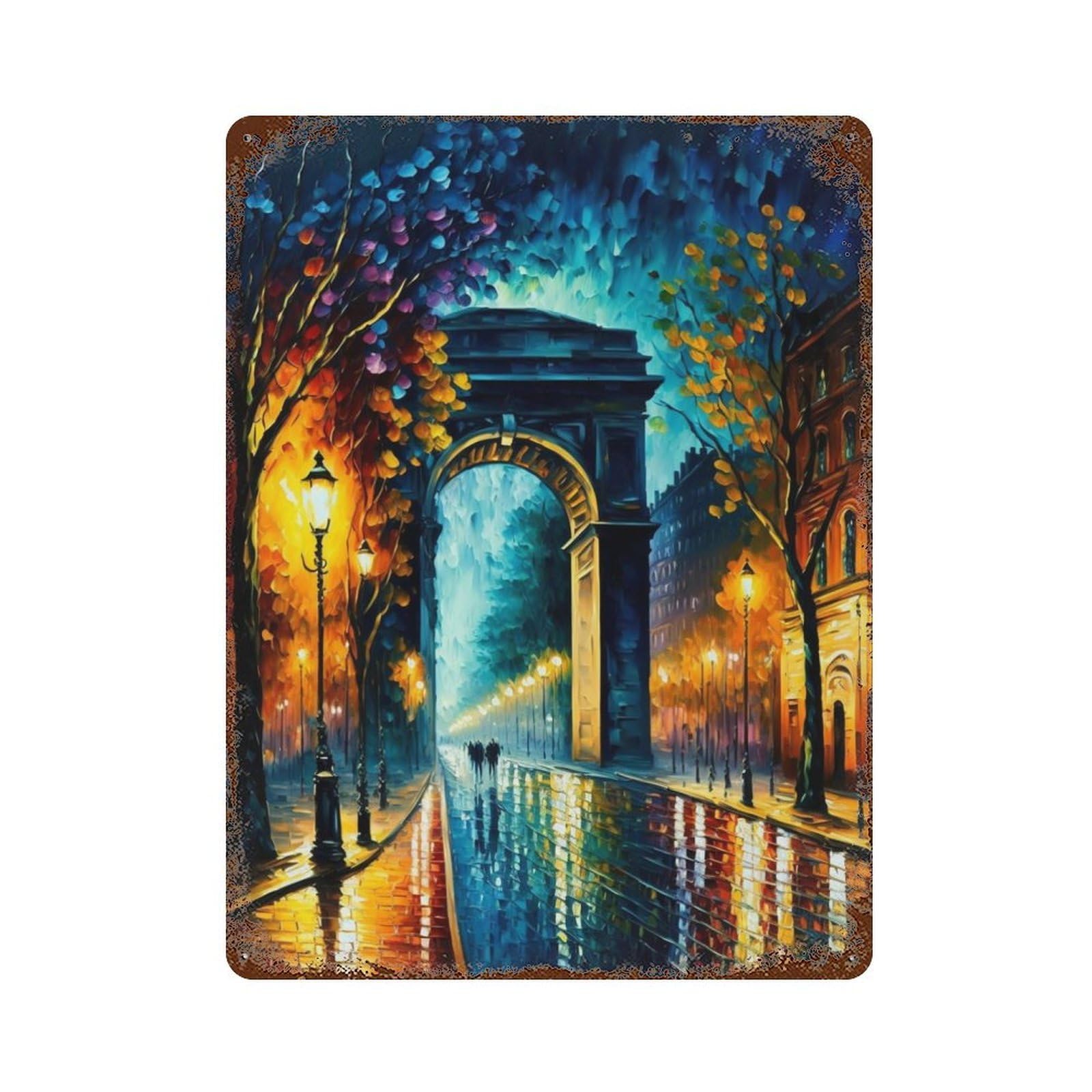 Paris in Color Rust Effect Tin Sign 15.7"x11.8", Industrial Home Decor for Garage, Bar And Workshop Decor