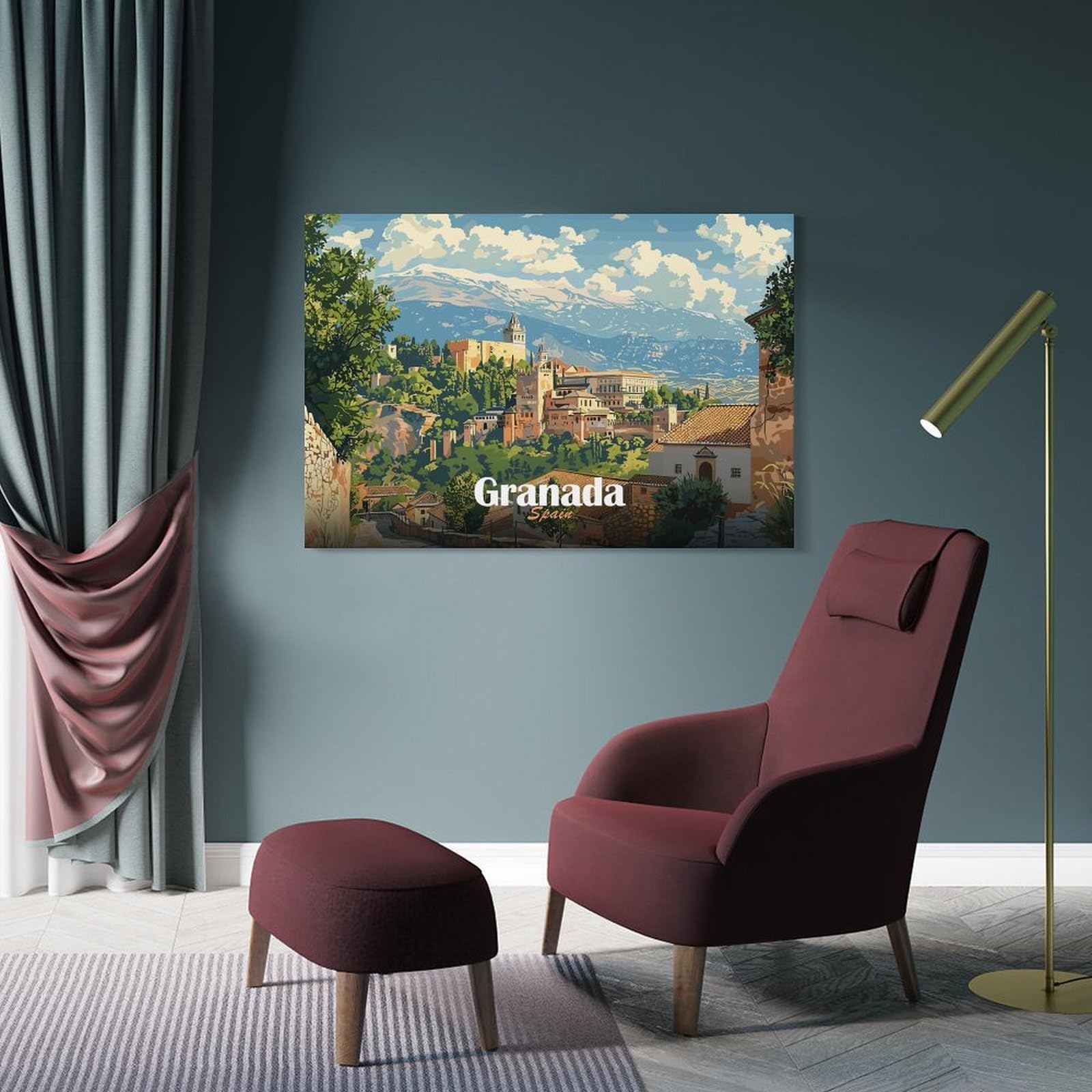 Junmoney Frame-Style-5 Decorative Wall Artwork Granada, Spain Vintage Poster, 08X12inch(20X30cm), For Contemporary Homes, Apartments Or Offices, An Easy Choice For New Home Styling
